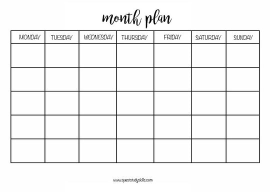 Month Planner Printable with brush lettering headers – QUEST Study Skills